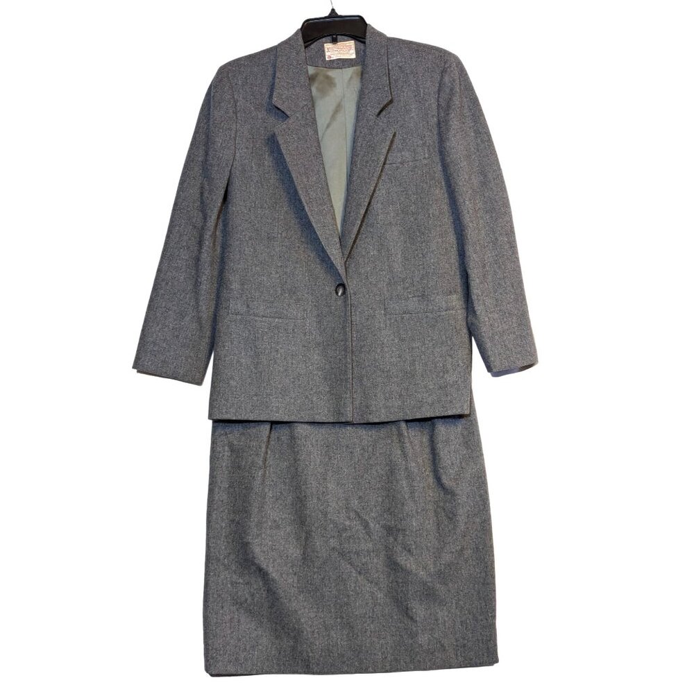 Pendleton Petite Gray Wool Blazer Pencil Skirt Suit Set Vintage Size 10 Pockets